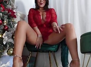 Sexy naked tease in lace robe and high heels