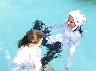 Two woman erotic bath fully clothed in yacussy video
