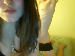 Sucking her boyfriend's long dick on webcam