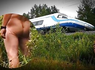 Meeting and flashing dick with high speed train.