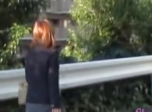 Admirable petite angel getting pulled into wild outdoor sharking action