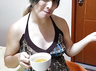 Sexy Girl Drinks Pee In A Cup While Eating A Cookie
