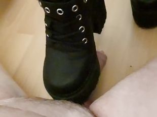 Cock trampling and ballbusting with heavy boots