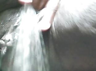 Up close hairy squirting ebony pussy