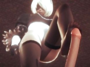 Nier automata 2B does tremendous footjob with her stockings