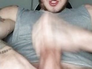Jerking off my hard big cock and my balls are boucing