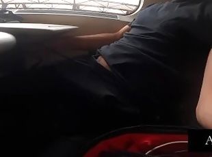 Jerking cock off on public train on the way to a booty call