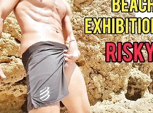 Risky masturbation in a public beach - Sexy guy Big cock