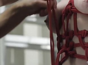 Thick mature babe tied up by a bondage expert