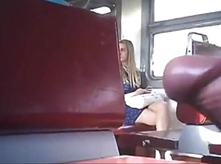 Blonde in train watch on dick flash