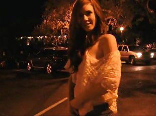 Elle Flashes Her Small Tits In Public While Drunk