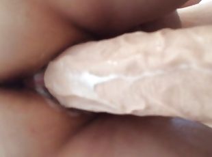 Wife cums six times on huge dildo