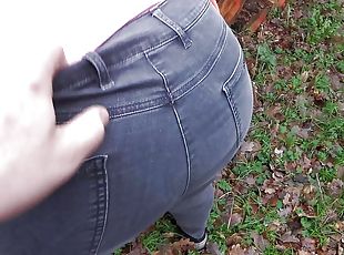Ass spanking while hiking through the woods