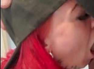 BLOWJOB GODDESS! Sexy Red Head sucks dick in bathroom