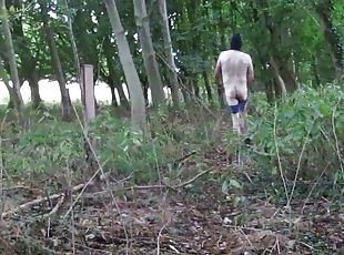 wearing very baggy underwear outdoors in the woods to naked
