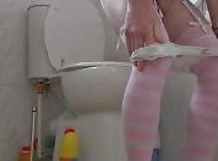 Sissy pissing like a bitch in tights nylons stockings panties dress