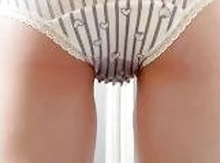 Japanese shy girl peeing in cute cotton panty