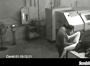 Coworkers masturbating in a horny office warehouse