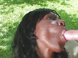 Black chick honey with nice tits hardcore fucked by big dong outdoors on sofa
