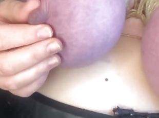 Playing with my tight purple BOUND TITS