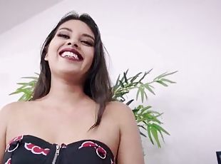 Innocent Mexican teen tastes caramel right in her mouth from her DIRTY ass and eats anal creampie